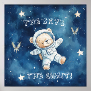 Poster Cartaz de Berçário Astronauta Azul Sonhos Doces