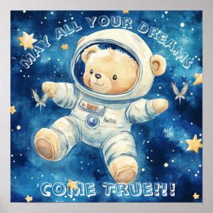Poster Cartaz de Berçário Astronauta Azul Sonhos Doces