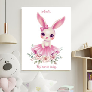 Poster Cartaz de Berçário da Bailarina Coelho em Aquarela