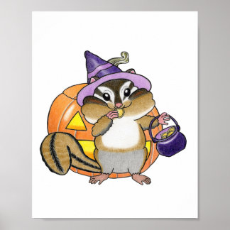 Poster Cartaz de berçário de abóbora de Halloween de esqu