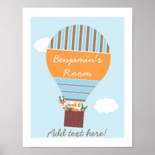Póster Cartaz de Berçário de Balão de Ar Quente com Anima