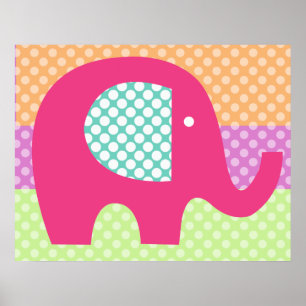 Póster Cartaz de Berçário de Elefante Pontilhado