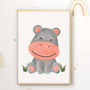 Poster Cartaz de Berçário de Hipopótamo Fofo Decoração de