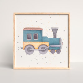 Poster Cartaz de Berçário de Menino com Trem Pintado à Mã