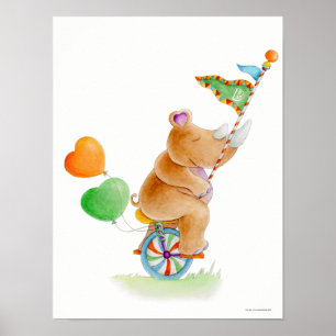 Póster Cartaz de berçário de rinoceronte de monociclo de