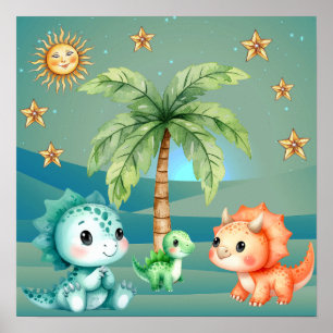 Poster Cartaz de Berçário Dinossauros Bebês Sonhos Doces
