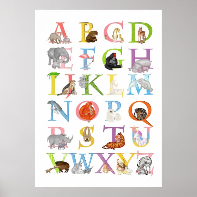 Poster Cartaz de berçário e quarto de crianças ABC de ani (Frente)