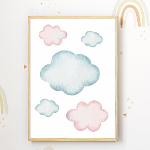 Poster Cartaz de Berçário Nuvem Pastel Decoração de Quart