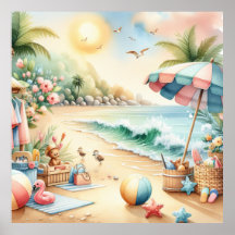 Cartaz de Berçário Praia Pastel