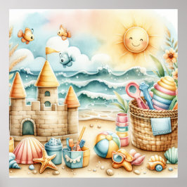 Poster Cartaz de Berçário Praia Pastel
