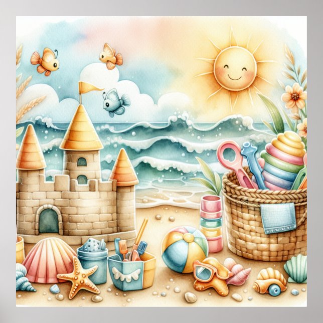 Poster Cartaz de Berçário Praia Pastel (Frente)