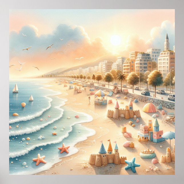 Poster Cartaz de Berçário Praia Pastel (Frente)