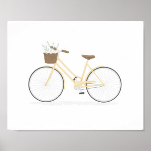 Poster Cartaz de Bicicleta Amarela Vintage com Cesto