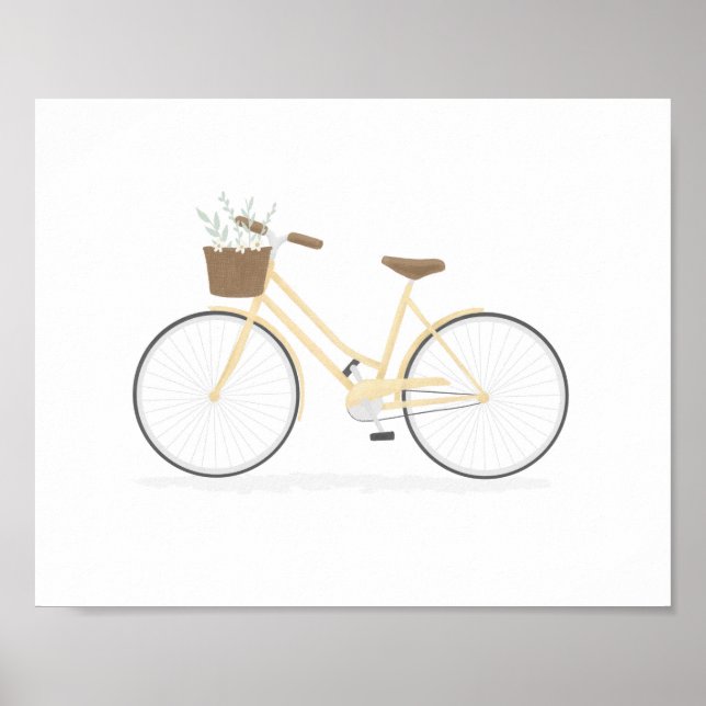 Poster Cartaz de Bicicleta Amarela Vintage com Cesto (Frente)