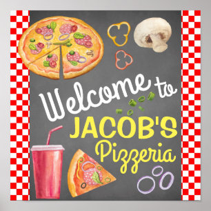 Póster Cartaz de Boas-Vindas à Festa de Pizza
