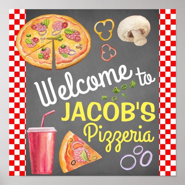 Póster Cartaz de Boas-Vindas à Festa de Pizza (Frente)