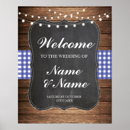 Póster Cartaz de Boas-Vindas Azul Xadrez Casamento Placa 