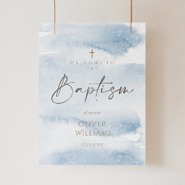 Poster Cartaz de Boas-Vindas Batismo Menino Aquarela Azul
