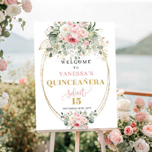 Poster Cartaz de Boas-Vindas Boho Blush Rosas Folhagens 1