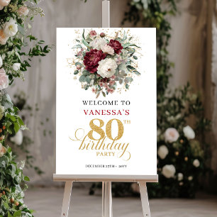 Poster Cartaz de Boas-Vindas Boho Deep Red Floral para 80