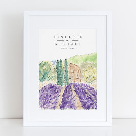 Poster Cartaz de Boas-Vindas Campos de Lavanda em Aquarel