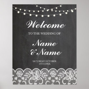 Poster Cartaz de Boas-Vindas Casamento Renda & Cartaz de 