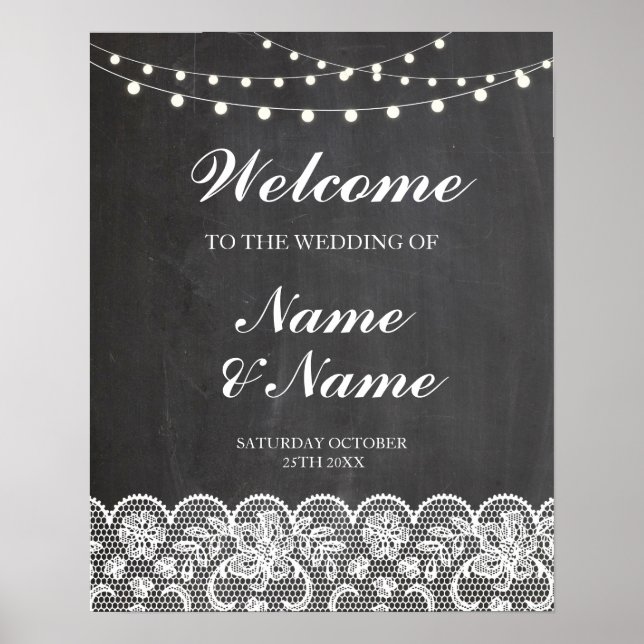 Poster Cartaz de Boas-Vindas Casamento Renda & Cartaz de  (Frente)