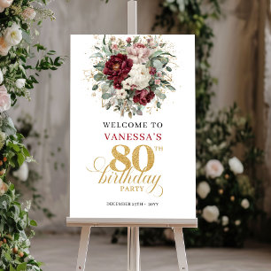 Poster Cartaz de Boas-Vindas Chic Marsala Floral para 80º