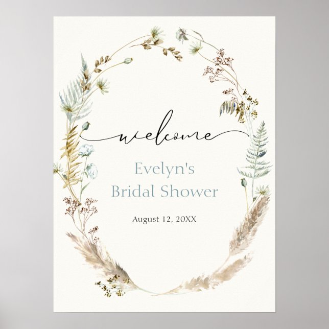 Poster Cartaz de Boas-Vindas com Buquê Seco de Grama das  (Frente)