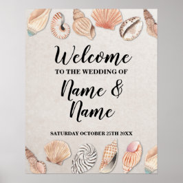 Poster Cartaz de Boas-Vindas Conchas Casamento Praia Ocea