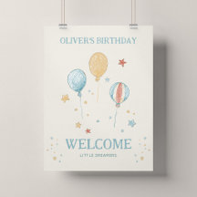 Cartaz de Boas-Vindas de Aniversário com Balão e E