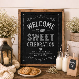Poster Cartaz de Boas-Vindas de Aniversário com Giz Leite