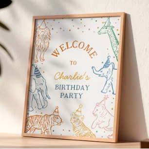 Poster Cartaz de Boas-Vindas de Aniversário dos Animais d