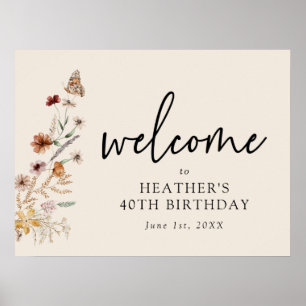 Poster Cartaz de Boas-Vindas de Aniversário Floral