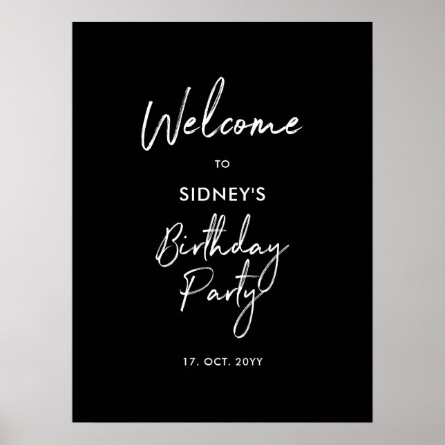 Poster Cartaz de Boas-Vindas de Aniversário Moderno Preto (Frente)