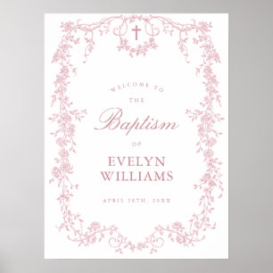 Poster Cartaz de Boas-Vindas de Batismo Floral Elegante V
