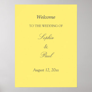 Poster Cartaz de Boas-Vindas de Casamento Amarelo Manteig
