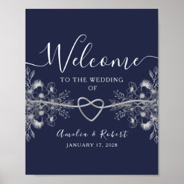 Poster Cartaz de Boas-Vindas de Casamento Azul Marinho