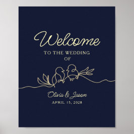 Poster Cartaz de Boas-Vindas de Casamento Azul Marinho Si