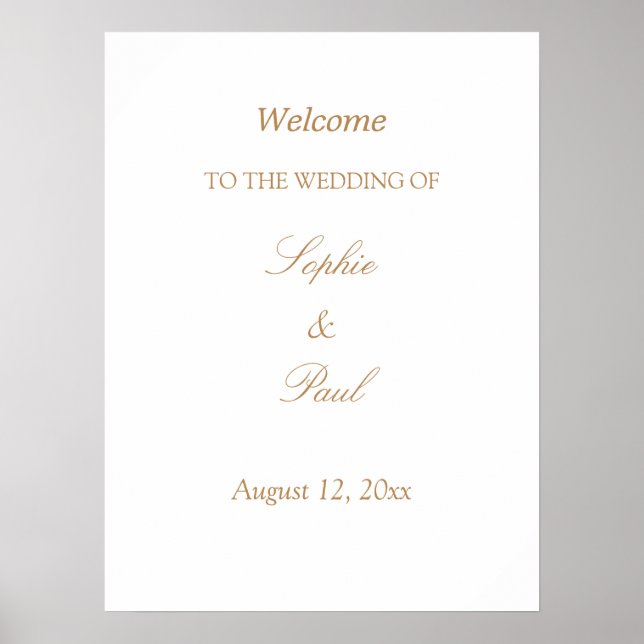 Poster Cartaz de Boas-Vindas de Casamento Bege Dourado Br (Frente)