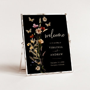 Poster Cartaz de Boas-Vindas de Casamento Boho Preto