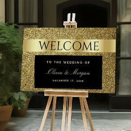 Poster Cartaz de Boas-Vindas de Casamento Chique Preto e