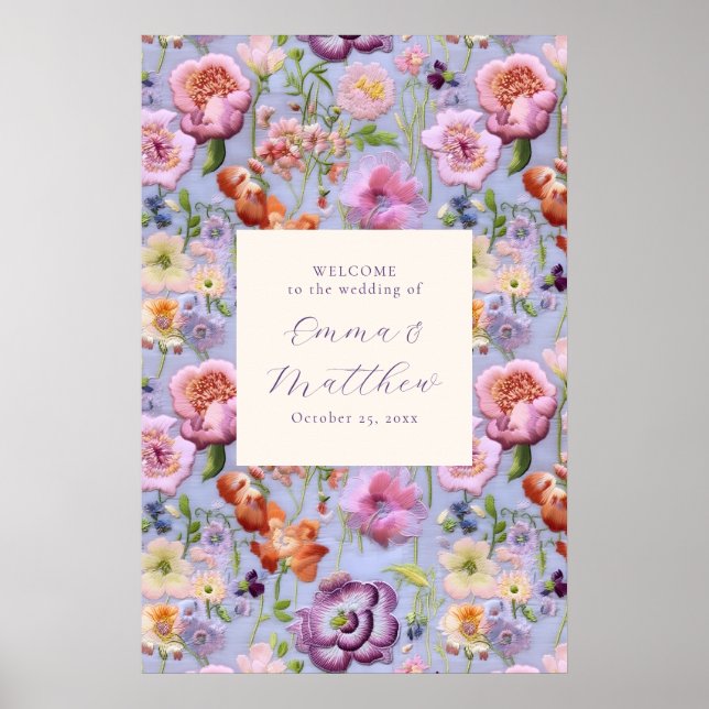 Poster Cartaz de Boas-Vindas de Casamento com Bordado Gra (Frente)