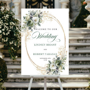 Poster Cartaz de Boas-Vindas de Casamento com Folhagem Ve