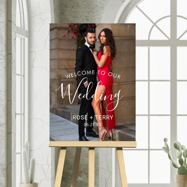 Poster Cartaz de Boas-Vindas de Casamento com Foto Person (Custom photo wedding welcome signs create a warm personal entrance for your celebration.)