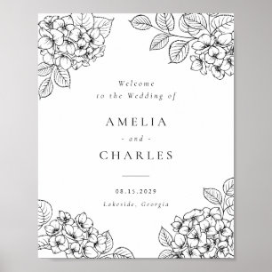 Poster Cartaz de Boas-Vindas de Casamento com Hortênsias