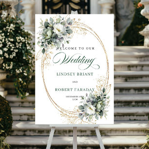 Poster Cartaz de Boas-Vindas de Casamento com Rosas Branc