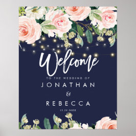 Poster cartaz de boas-vindas de casamento com rosas flora