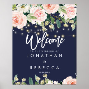 Poster cartaz de boas-vindas de casamento com rosas flora