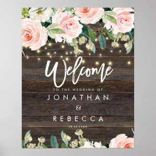 Poster cartaz de boas-vindas de casamento com rosas flora